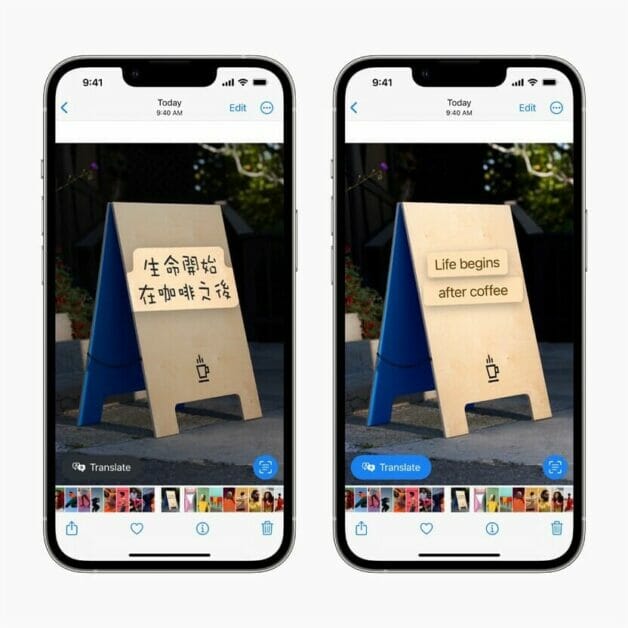Two iPhone screens show the new Live Text capabilities in iOS 16.