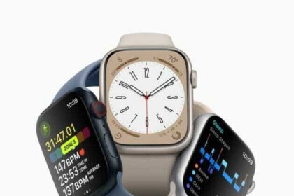 Three Apple Watch devices are grouped together and show Heart Rate Zones in the Workout app, the new Metropolitan watch face, and sleep stages.,