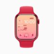 Apple Watch Series 8 shows the Modular watch face with pink and red background color editing.
