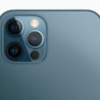 A back view of iPhone 12 Pro shows off the lenses of the device’s pro camera system.