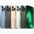 The iPhone 13 Pro in sierra blue, graphite, gold, silver, and the all-new alpine green.