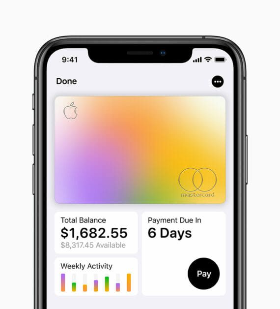iPhone showing Apple Card and stats.