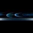 A horizontal profile of iPhone 12 Pro shows off the new flat-edge design and Ceramic Shield front cover.