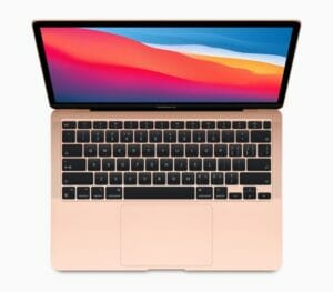 The M1-powered MacBook Air in rose gold.