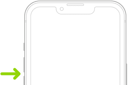 The upper portion of the front of iPhone with the volume up and volume down buttons on the upper left.