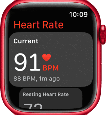 Heart Rate app showing 91 BPM current rate