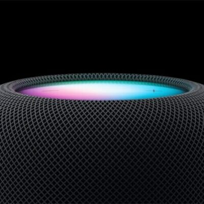 Two HomePod (2nd generation) devices are shown on a black background.