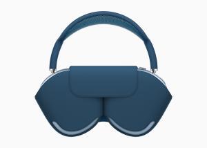 Sky blue AirPods Max stored in matching Smart Case.  