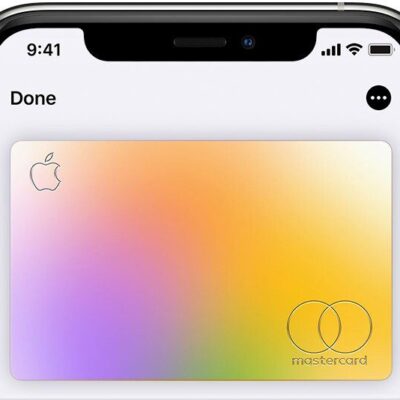 iPhone showing a colorful image of Apple Card.  