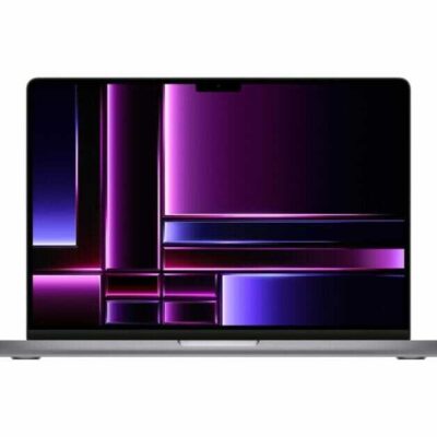 Front view of 14 Inch open MacBook Pro in Space Gray.  