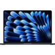 2023 15-inch MacBook Air, open, thin bezel, FaceTime HD camera, raised feet, curved edges, Midnight  