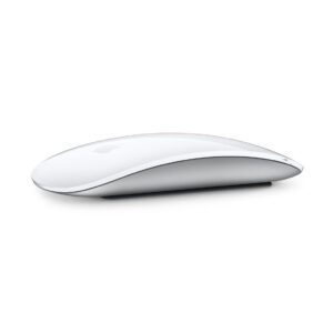 Magic Mouse in White, showing its curved design and Multi-Touch Surface.  