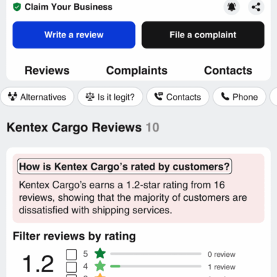 Kentex Cargo customer reviews
