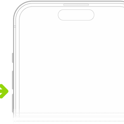 The upper portion of the front of iPhone with the volume up and volume down buttons on the upper left.  