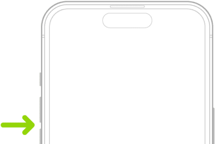 The upper portion of the front of iPhone with the volume up and volume down buttons on the upper left.  