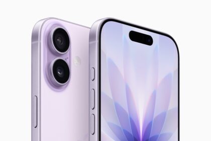 Two iPhone 17 devices, highlighting the front and back of each.