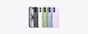 iPhone 17, all five colors: black, white, sage, mist blue, lavender