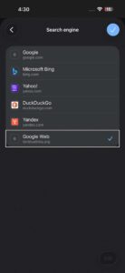 Chrome Settings on iPhone