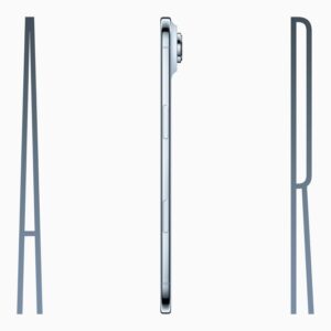 iPhone Air is held up by a hand between the letters “A” and “R,” forming the word “AIR.”