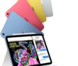 iPad in blue, pink, yellow, and silver colors and one iPad attached to the Magic Keyboard Folio.