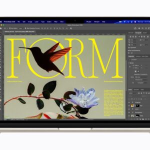 MacBook Air with M5 shows an Adobe Photoshop screen.