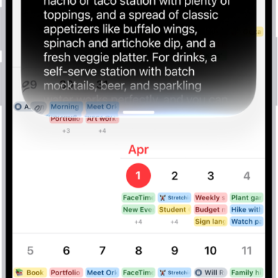 An iPhone showing Siri answering a request to plan a menu based on a calendar event.