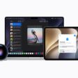 Apple Vision Pro, MacBook, iPad, iPhone, Apple Watch, and Apple TV are pictured.