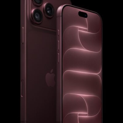 The front of a burgundy iPhone 18 Pro is displayed next to a rear-facing burgundy iPhone 18 Pro Max.