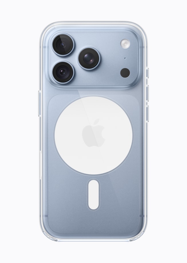 iPhone 18 Pro in glacier is paired with the Clear Case.