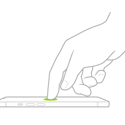 A finger tapping the screen to wake iPhone.