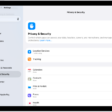 A Settings screen showing Privacy & Security options such as Location Services and Tracking.