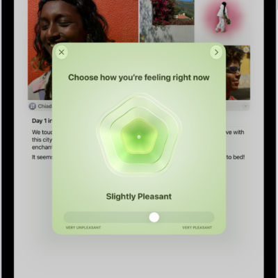 A screen in the Journal app showing a tile where you can log your state of mind.