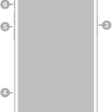 The front view of iPhone 14 Plus. The front camera is at the top center. The side button is on the right side. The Lightning connector is on the bottom. On the left side, from bottom to top, are the SIM tray, the volume buttons, and the Ring/Silent switch.