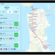 A map showing a transit route. A route card on the left shows Go buttons for several options for the route.