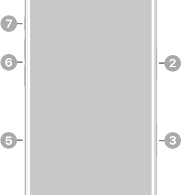 The front view of iPhone 17 Pro. The front camera is at the top center. The side button is on the right side. The USB-C connector is on the bottom. On the left side, from bottom to top, are the SIM tray, the volume buttons, and the Action button.