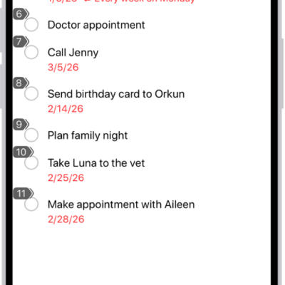An iPhone showing a number next to each item in the Reminders app.