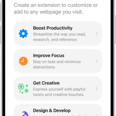 Safari window showing Describe an Extension options.