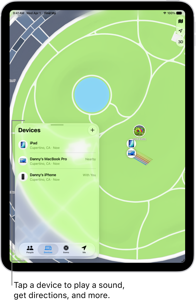 A Find My screen showing multiple devices sharing their location.
