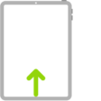 An illustration of iPad with an arrow that indicates swiping up from the bottom.