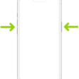 An outline of an iPhone with arrows pointing to the side button and either volume button.