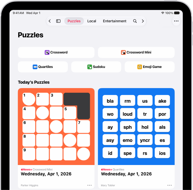 The Puzzles feed in the News app.