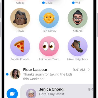 A Messages conversation list with two unread messages and one being marked as unread.
