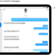 A Messages conversation list on the left and a conversation transcript on the right. An unread messages is marked with a blue dot.