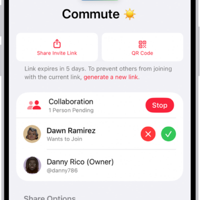 The Manage Collaboration screen in the Music app.