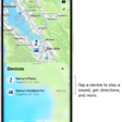 The Find My screen open to the Devices list. There are two devices in the Devices list: Danny's iPhone and Danny's iPad. Their locations are shown on a map.