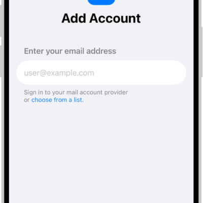 The Add Account screen with a field to enter your email address.