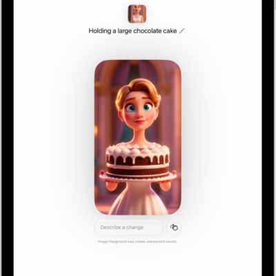The Image Playground app window showing a created image of a person dressed as a superhero.
