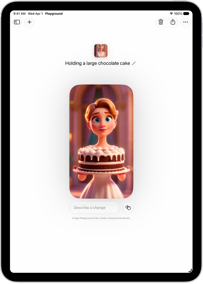 The Image Playground app window showing a created image of a person dressed as a superhero.