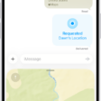 A Messages conversation with a dropped pin, a location request, and a location about to be sent.
