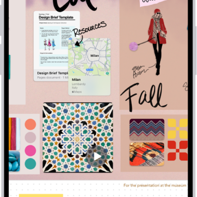 An iPhone with the Freeform app open, showing a sticky note with feedback from another person.